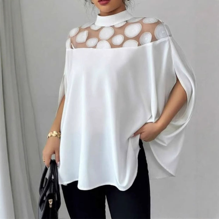 Damen nan weit geschnittene Bluse mit transparentem Rundapplikationseinsatz und Capeärmeln Drune