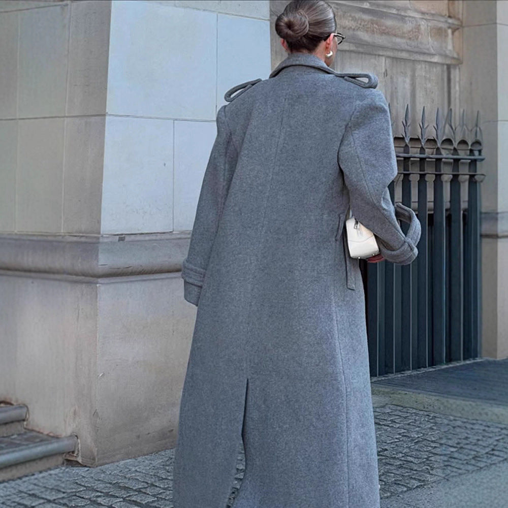 Damen Oversized Wollmantel mit dekorativen Knopfdetails Drune
