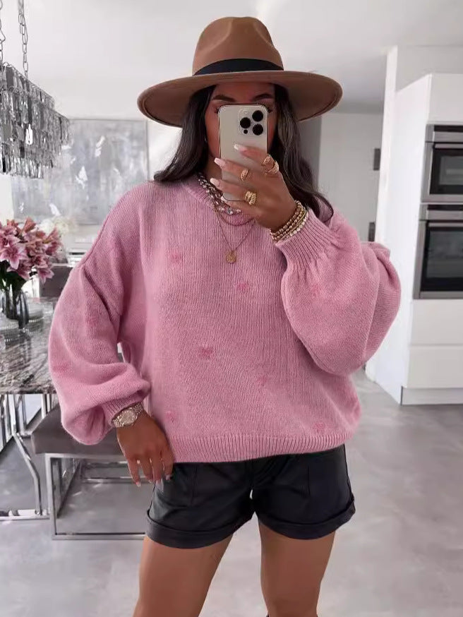 Damen kuscheliger Strickpullover mit Herzmotiv und weitem Schnitt Drune
