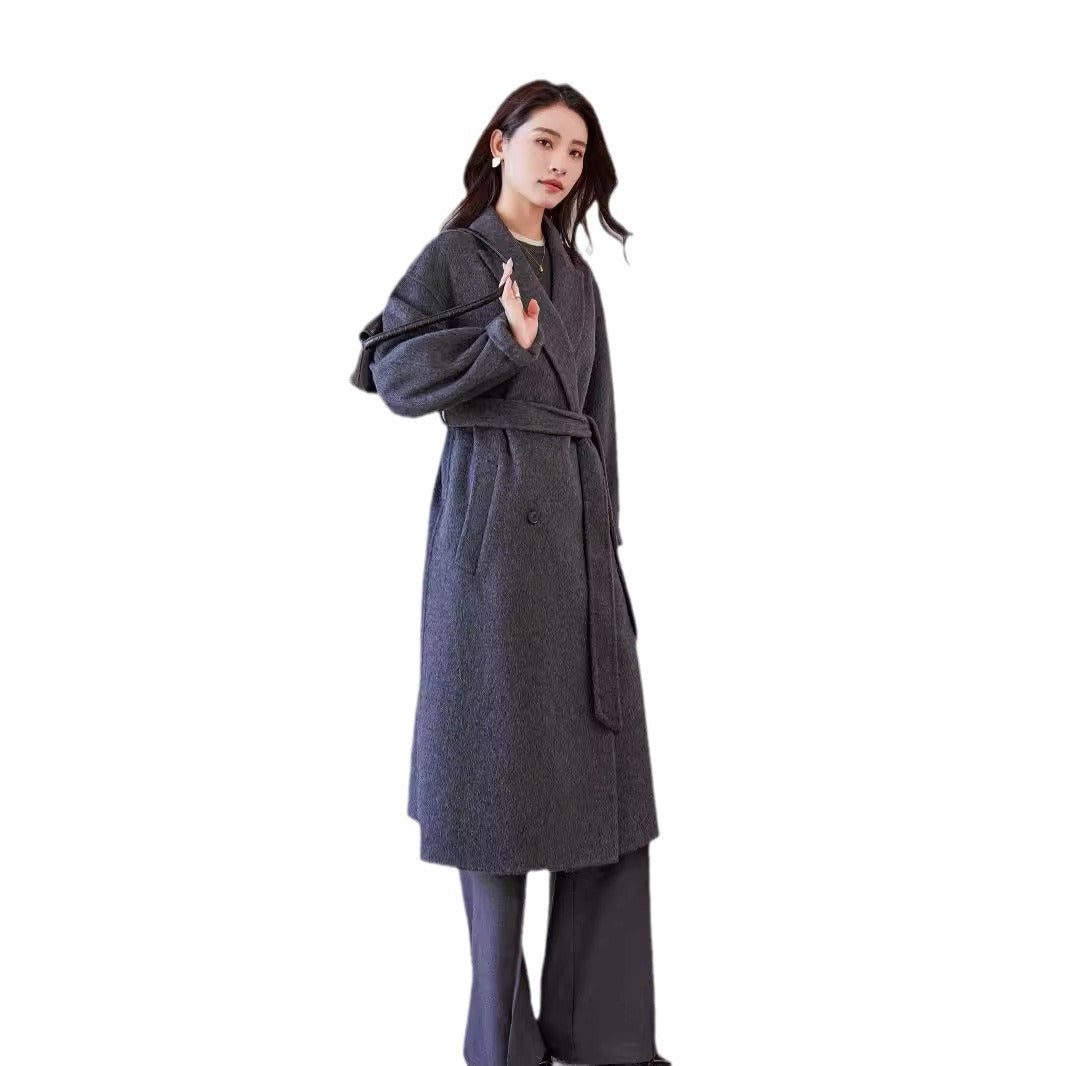 Damen Wollmantel mit Bindegürtel und weitem Revers Drune