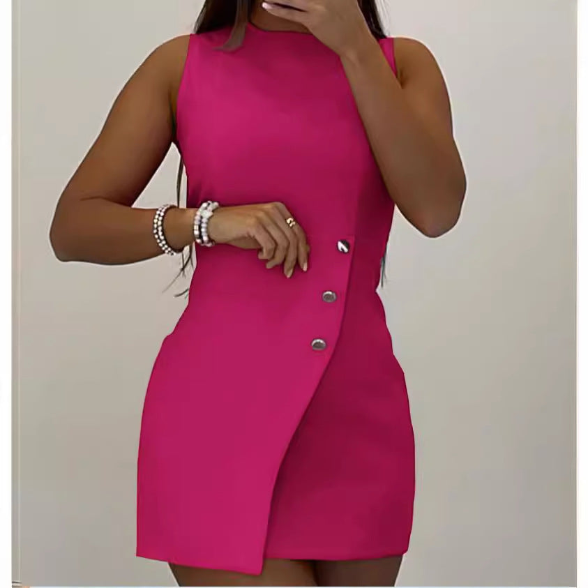 Damen Kurzkleid mit asymmetrischem Knopfdetail Drune
