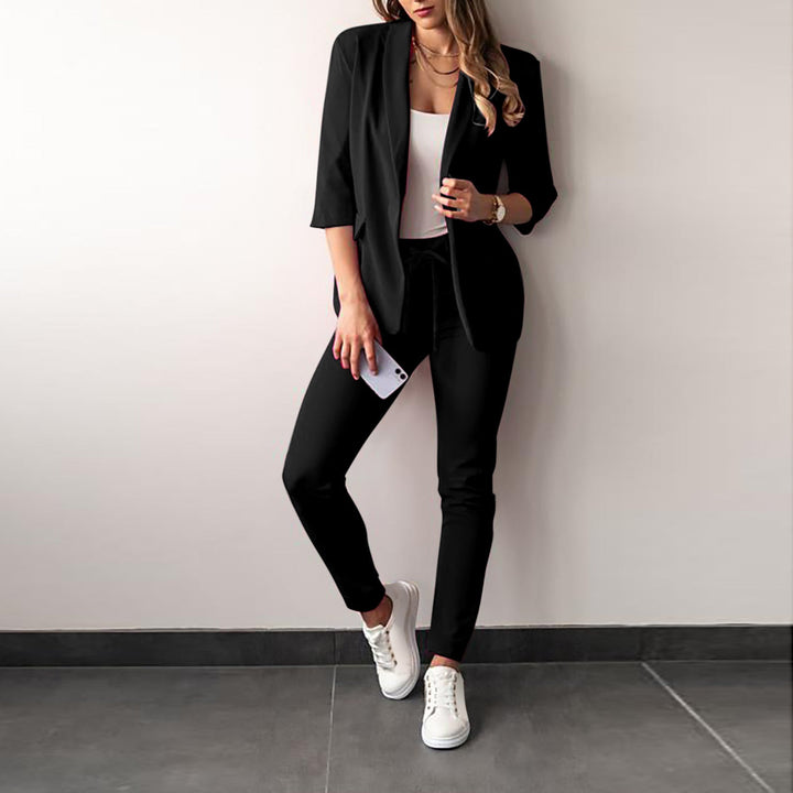 Damen elegantes und modernes Anzug-Set mit tailliertem Blazer und schmalen Hosen Drune