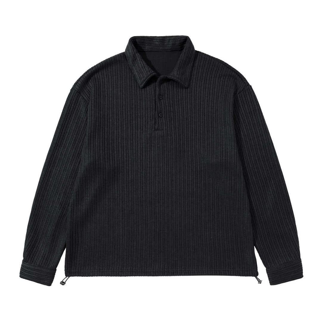 Herren Strukturiertes Poloshirt-Strickpullover mit Knopfleiste und Waffelstrick Drune