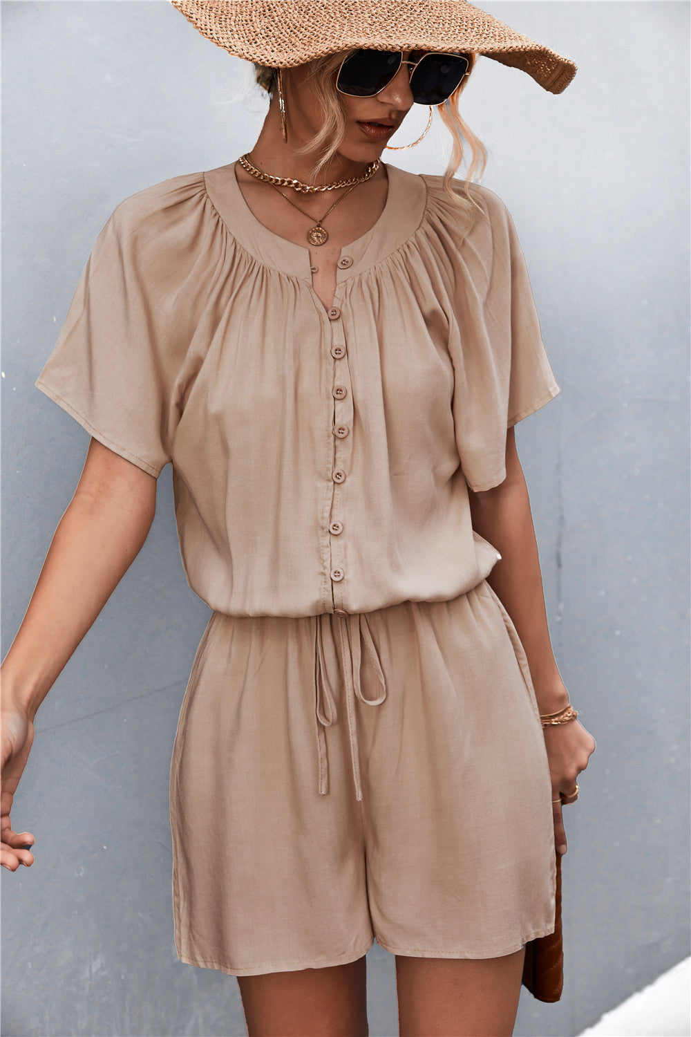 Damen Jumpsuit mit elastischem Bund und knopfverzierter Front Drune