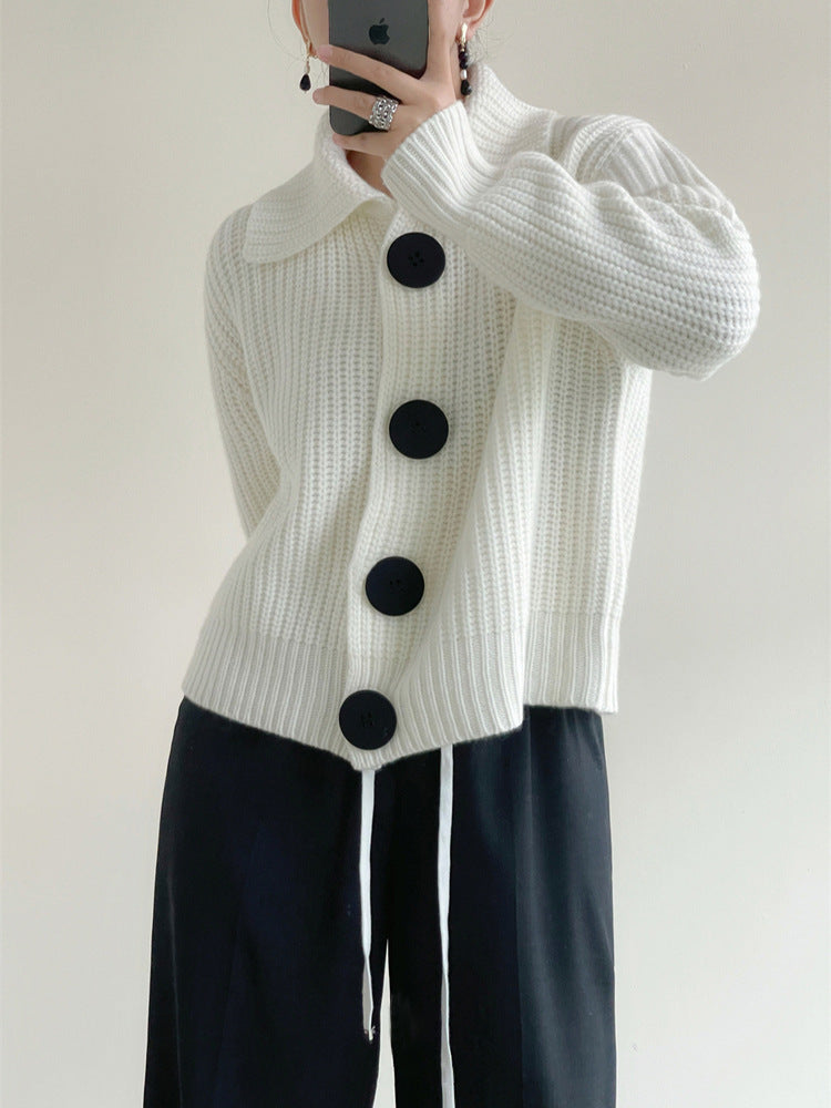 Damen Kuschelige Strickjacke mit großen Knöpfen Drune