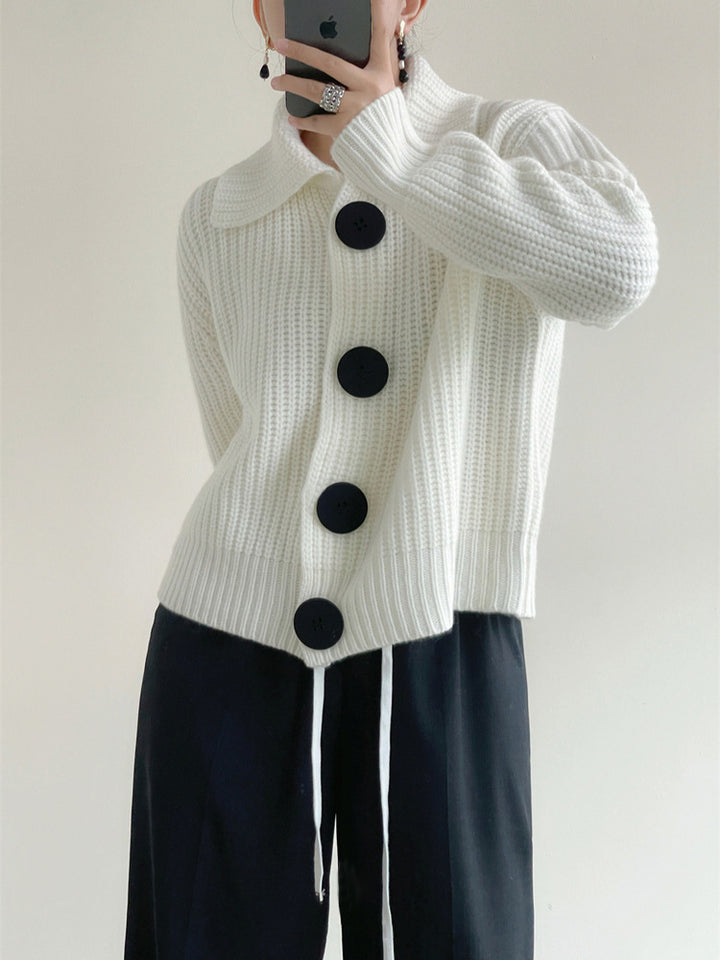 Damen Kuschelige Strickjacke mit großen Knöpfen Drune