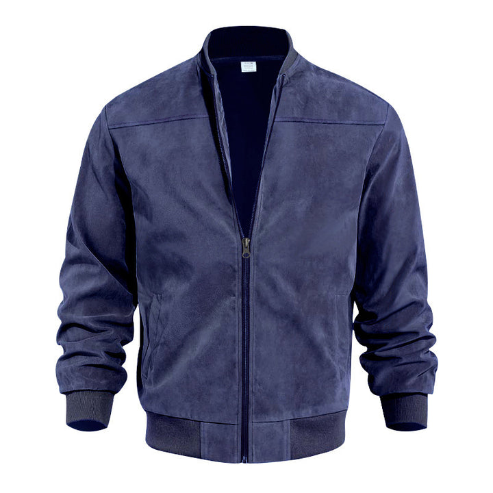 Herren nan Veloursimitation Blouson mit Stehkragen, elastischen Rippbündchen und verdecktem Reißverschluss Drune