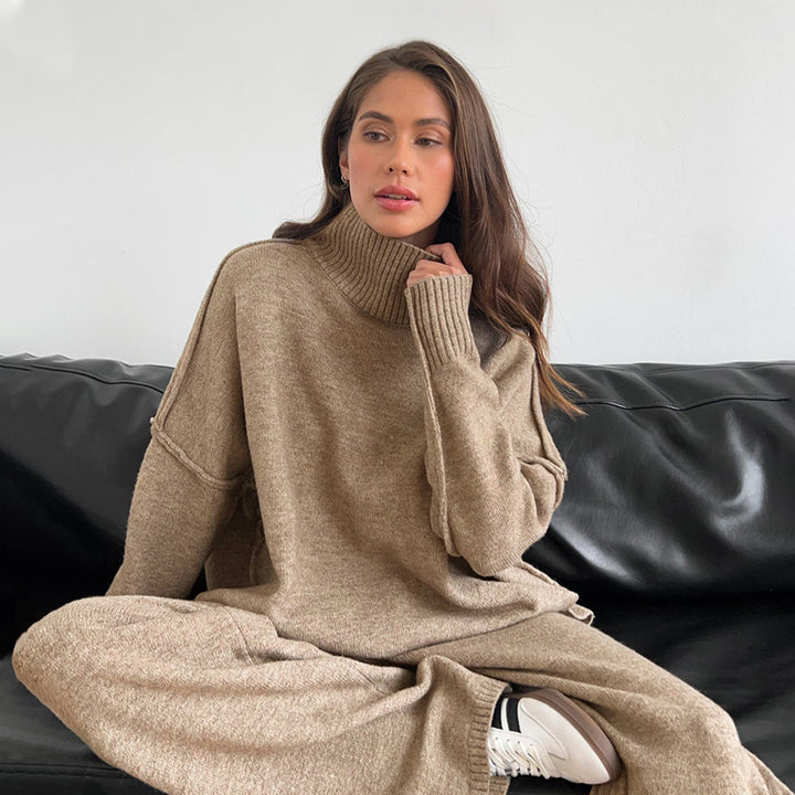Damen Gemütliches Strick-Ensemble mit hohem Kragen Drune
