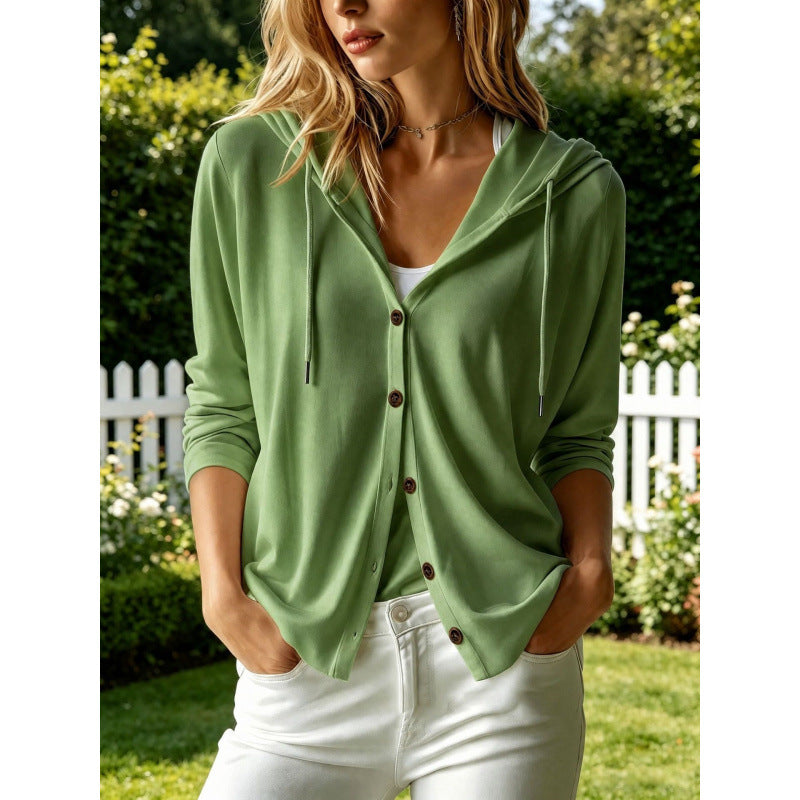Damen Leichter Kapuzen-Cardigan mit Knopfleiste und Relaxed Fit Drune