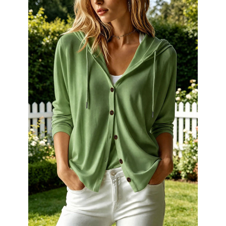 Damen Leichter Kapuzen-Cardigan mit Knopfleiste und Relaxed Fit Drune