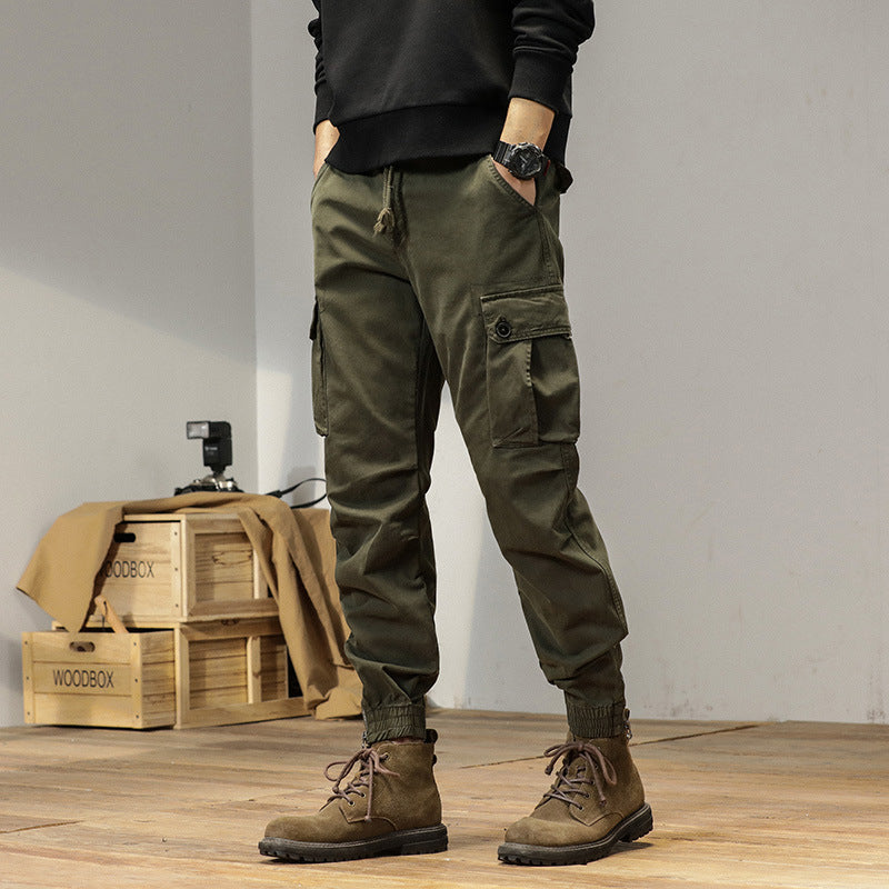 Herren Robust geschnittene Canvas-Cargo-Jogginghose mit Tunnelzugbund, Knieabnähern und elastischen Knöchelabschlüssen Drune