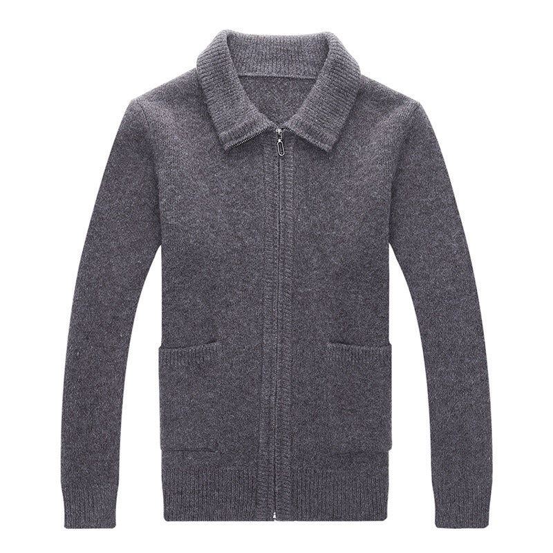 Herren Strickjacke mit durchgehendem Reißverschluss Stehkragen und aufgesetzten Taschen Drune