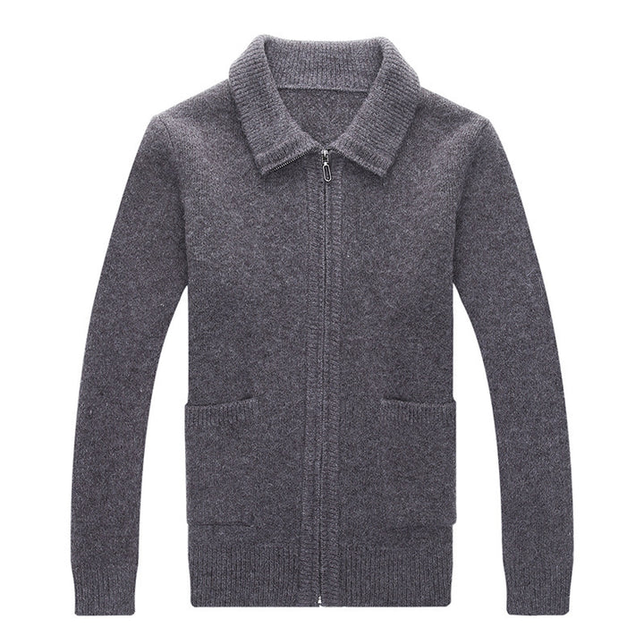 Herren Strickjacke mit durchgehendem Reißverschluss Stehkragen und aufgesetzten Taschen Drune