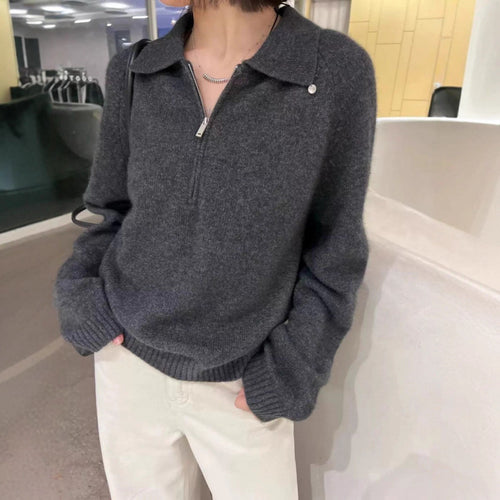 Damen Pullover mit seitlichem Reißverschluss und elegantem Kragen Drune