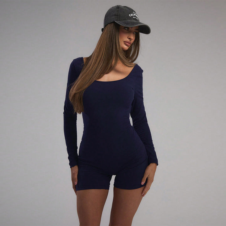 Damen Langarm-Bodysuit mit figurbetontem Schnitt und modischem U-Ausschnitt Drune