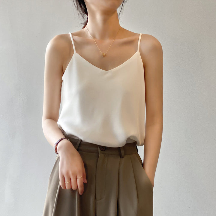 Damen elegantes Camisole-Top mit feinem Satinmaterial und verstellbaren Spaghetti-Trägern Drune