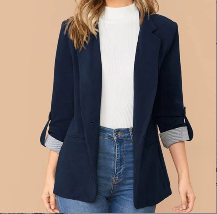 Damen modischer Blazer mit umschlagbaren Ärmeln und strukturierten Details Drune