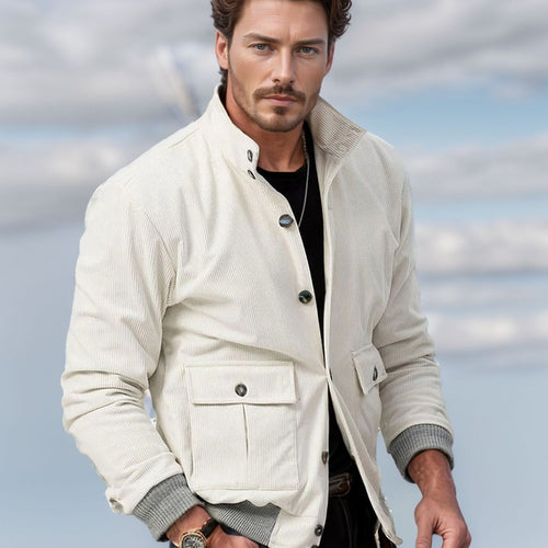 Herren Corduroy-Fieldjacke mit Pattentaschen und Stehkragen Drune