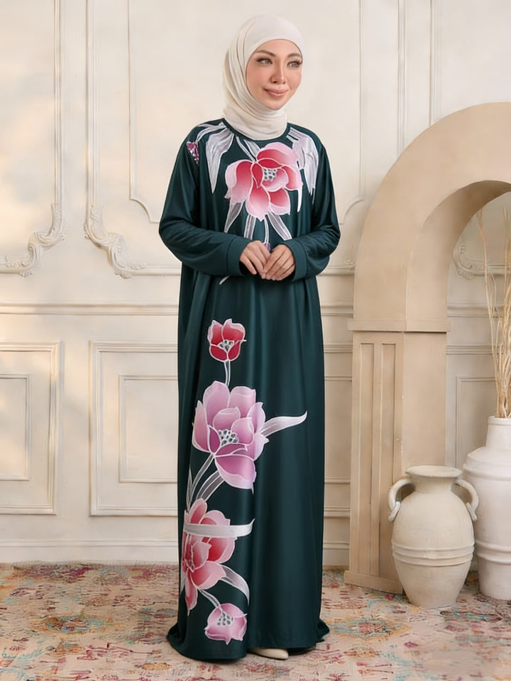 Damen Maxikleid im Kaftan-Stil mit handbemaltem Blumenprint Drune