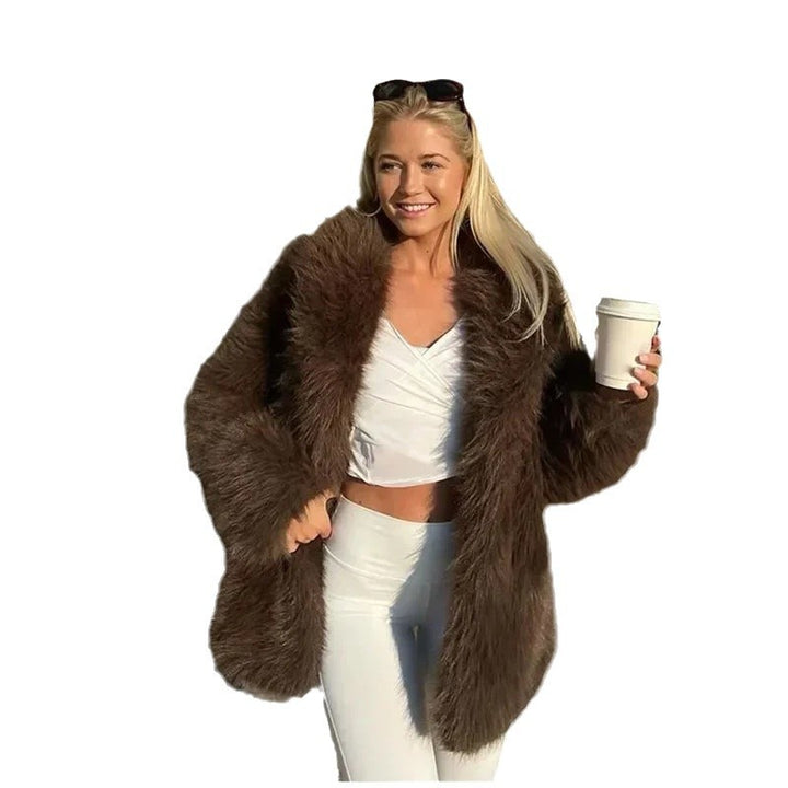 Damen Flauschige Felljacke mit weitem Schnitt Drune