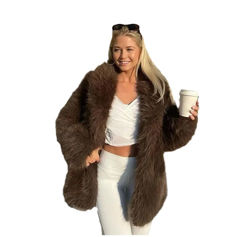 Damen Luxuriöse Kunstpelzjacke mit voluminösen Ärmeln Drune