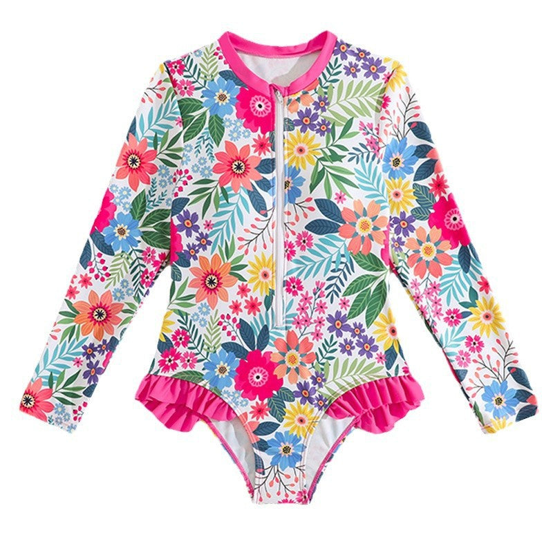Damen Sonnenbadeanzug mit floralem Druck und Rüschendetails Drune