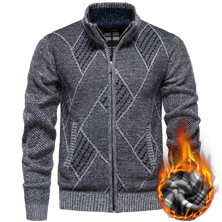 Herren modischer Strickjacke mit Stehkragen und einzigartigem Zopfdesign Drune