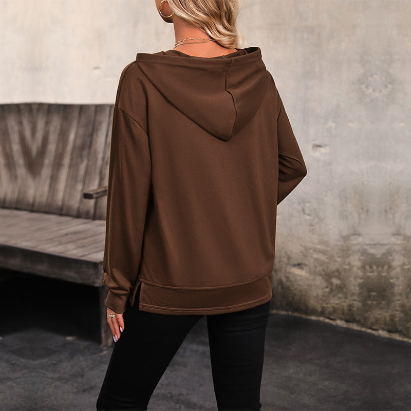 Damen Kapuzenpullover mit Kängurutasche, lockerer Silhouette und dreiviertel-Ärmeln Drune
