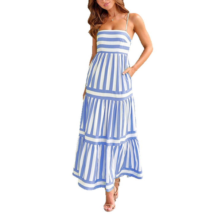 Damen Maxikleid mit Streifenmuster und fließendem Rock Drune