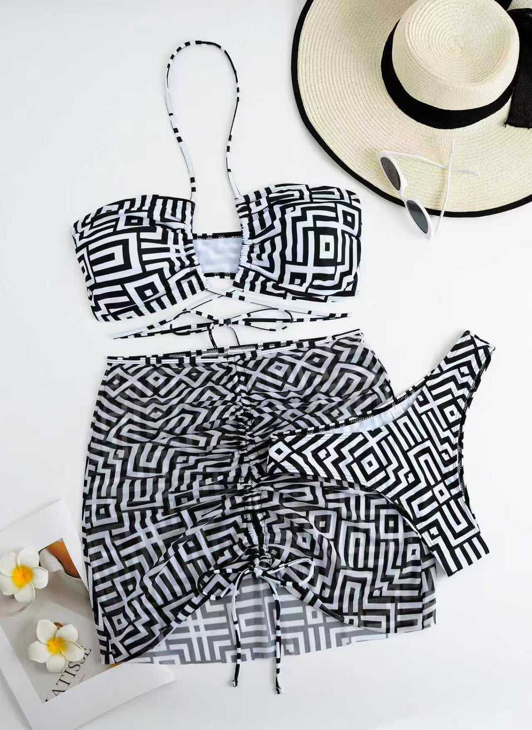 Damen Stylisches Bikini-Set mit Rüschen und bindbarem Überrock Drune