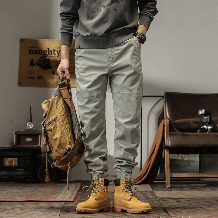 Herren Tapered Cargohose im Joggerstil mit Knie-Teilungsnähten, Tunnelzug & elastischen Bündchen Drune