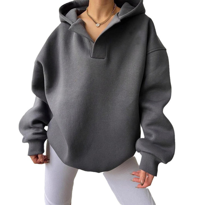 Damen Oversized Kapuzenpullover mit modischem Kragen und voluminösen Ärmeln Drune