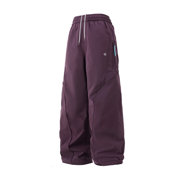 Unisex Weite technische Cargo-Palazzo-Hose mit elastischem Bund, Kordelzug und Reißverschlusstasche Drune