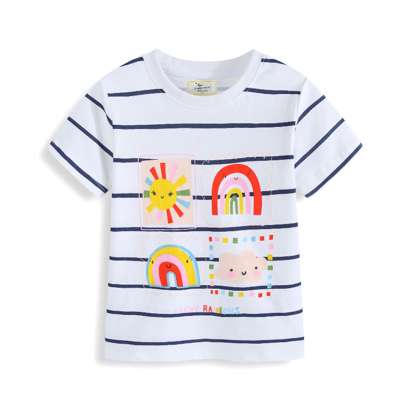 Kinder T-Shirt mit buntem Regenbogen und fröhlichem Sonnendesign Drune