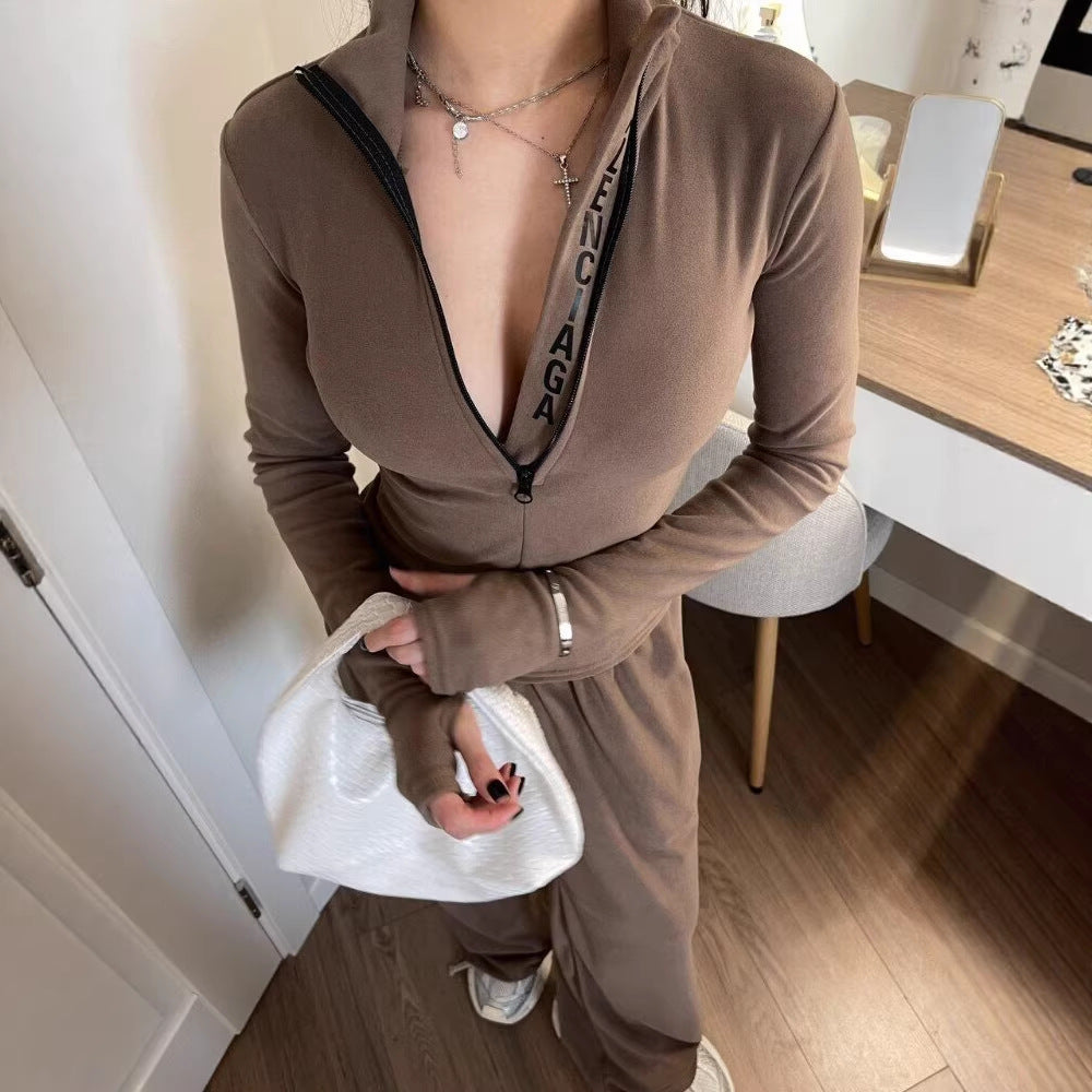 Damen Sportanzug mit modischem Zipper und langem Arm Drune
