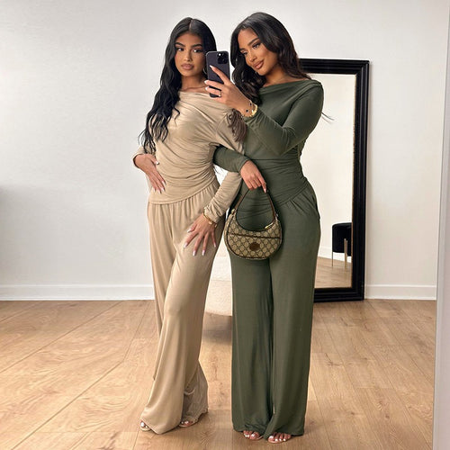 Damen elegantes Zweiteiliges Set aus fließendem Material mit asymmetrischem Design Drune