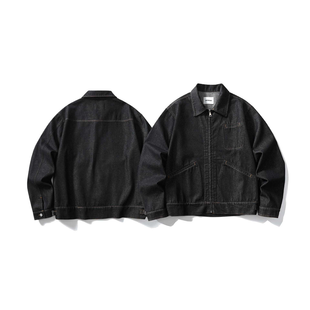 Unisex Boxy-Jeansblouson mit durchgehendem Reißverschluss und Workwear-Taschen Drune
