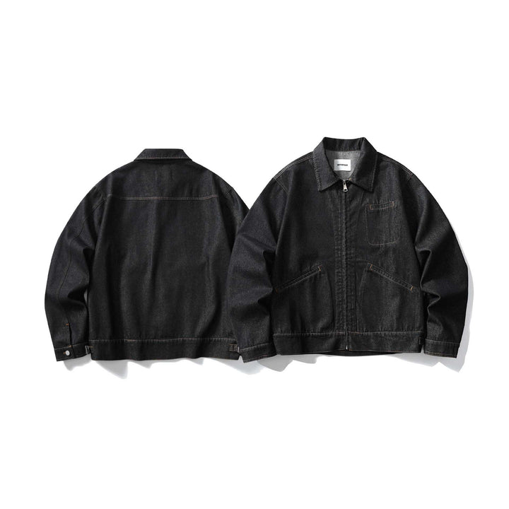 Unisex Boxy-Jeansblouson mit durchgehendem Reißverschluss und Workwear-Taschen Drune