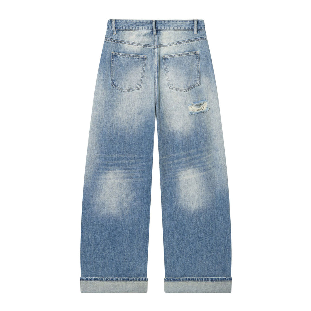Damen nan weite Destroyed Jeans mit hoher Leibhöhe und umgeschlagener Saum Drune