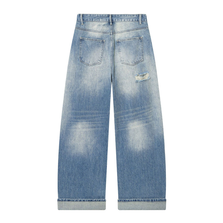 Damen nan weite Destroyed Jeans mit hoher Leibhöhe und umgeschlagener Saum Drune