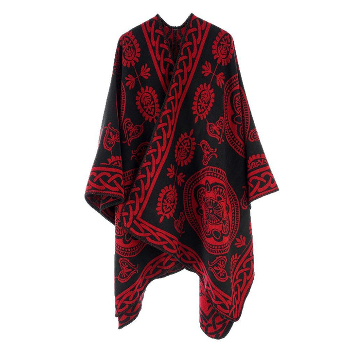Damen Oversize-Cape mit ornamentalem Jacquard und asymmetrischem Zipfelsaum Drune