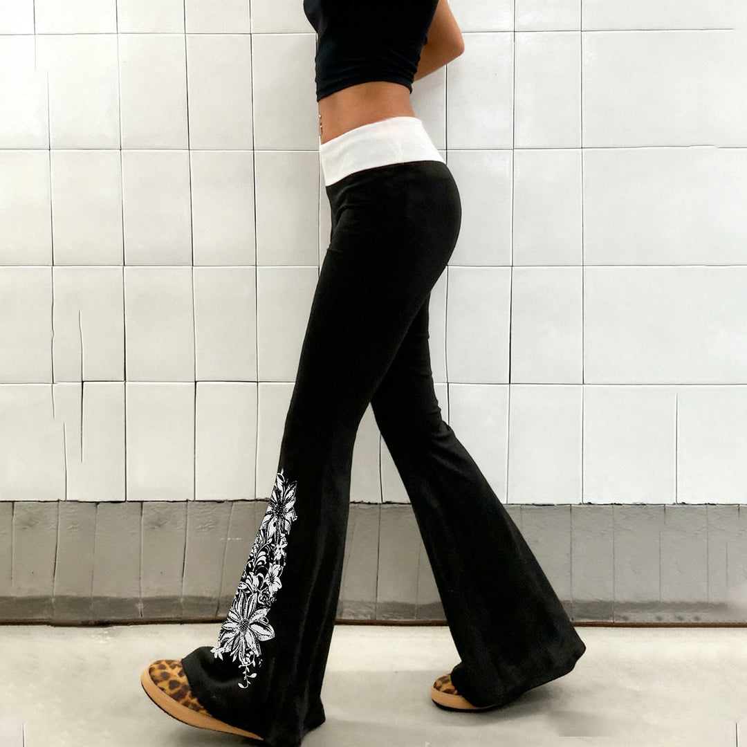 Damen Flared Yoga-Hose mit floralem Druck und hohem Bund Drune