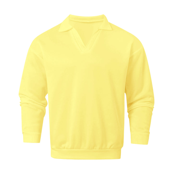 Unisex nan locker geschnittener V-Ausschnitt-Sweatpullover mit Hemdkragen aus Baumwollfleece Drune
