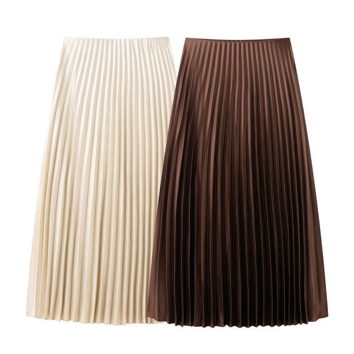 DruneMODE | Sommer Satin Gefühl Faltender Midi Rock