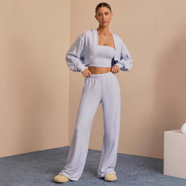 Damen lässiges Lounge-Set mit cropped Oberteil und weitem Hosenbein Drune