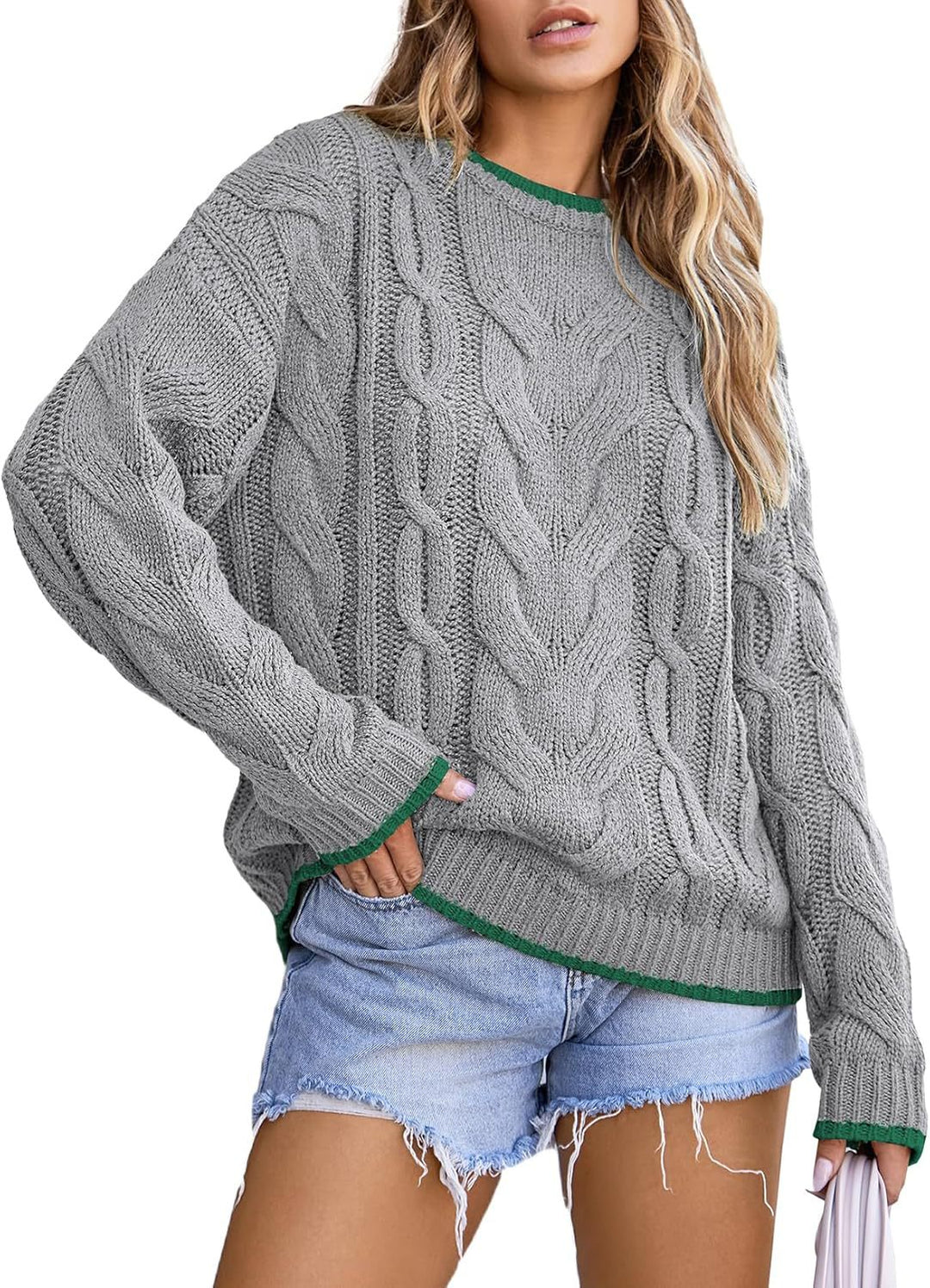 Damen Strickpullover mit grobem Zopfmuster Drune