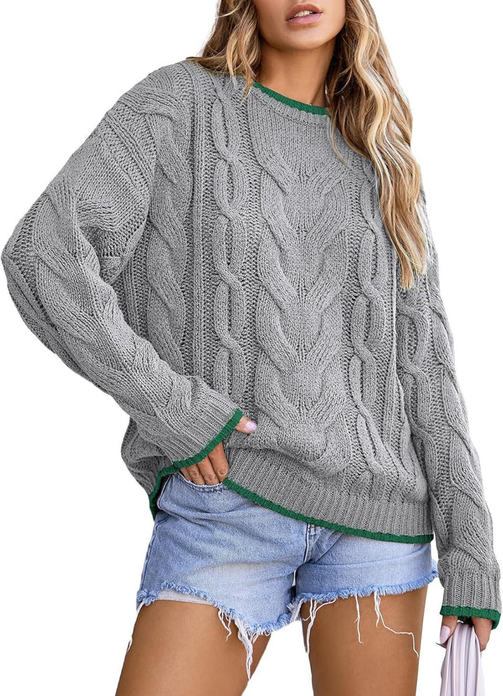 Damen Strickpullover mit grobem Zopfmuster Drune