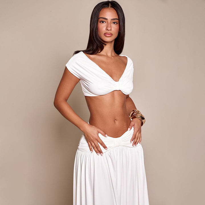 Damen Elegantes Cropped Top und Maxirock Set Drune