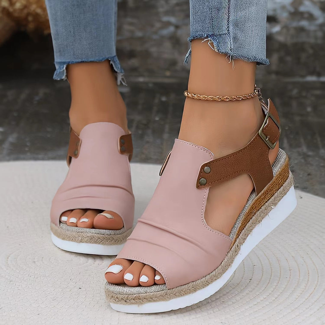 Damen nan Keilsandalette mit juteumwickeltem Espadrille-Plateau verstellbarem Fersenriemen und gepolstertem Komfortfußbett Drune