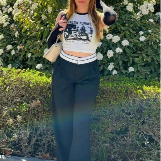 Damen Crop-Top mit kreativem Grafikdruck und sportlichem Design Drune